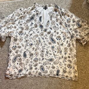 Ann Taylor White and Blue Paisley Blouse